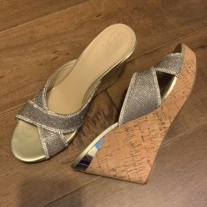 GUESS Gold Silver Wedge Mules